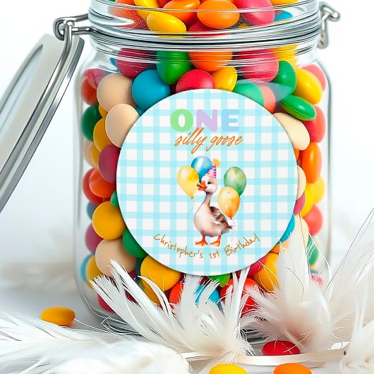 可愛い間抜けワンガースブルーボーイ1歳の誕生日 ラウンドシール