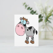 可愛い間抜け漫画ベビー牛カーフグレー ポストカード (スタンド正面)