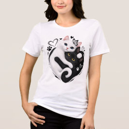 可愛い陰陽ネコのハグ グラフィックデザイン トライブレンドＴシャツ