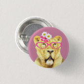 可愛い雌おもしろい獅子のジャングル野生動物 缶バッジ (正面&裏面)