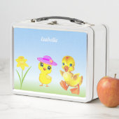 可愛い雛と軽いブルーのアヒル メタルランチボックス (インサイチュ)
