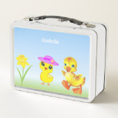可愛い雛と軽いブルーのアヒル メタルランチボックス (裏面)