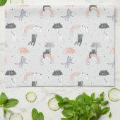 可愛い雨猫パターン キッチンタオル (折り畳み)