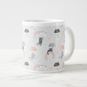 可愛い雨猫パターン ジャンボコーヒーマグカップ (正面右)