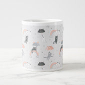 可愛い雨猫パターン ジャンボコーヒーマグカップ (正面)