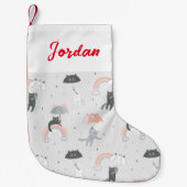 可愛い雨猫パターン スモールクリスマスストッキング (正面)