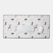 可愛い雨猫パターン デスクマット (キーボード&マウス)
