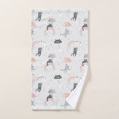 可愛い雨猫パターン バスタオルセット (ハンドタオル)