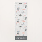 可愛い雨猫パターン ヨガマット (正面)