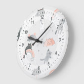 可愛い雨猫パターン ラージ壁時計 (傾斜)