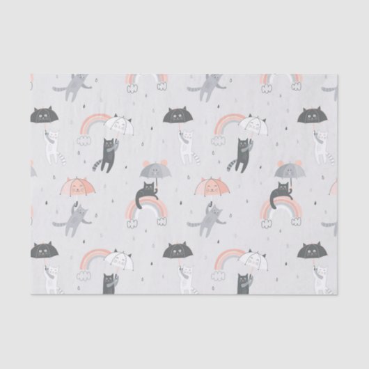 可愛い雨猫パターン 薄葉紙 (正面)