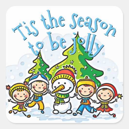 可愛い雪だるまが今シーズンすてきだ スクエアシール (正面)