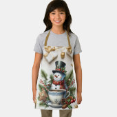 可愛い雪だるまが松の枝ホットチョコレートに絡み合う エプロン (インサイチュ)