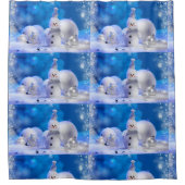 可愛い雪だるまでブルーホワイト雪クリスマスタブショー シャワーカーテン (正面)