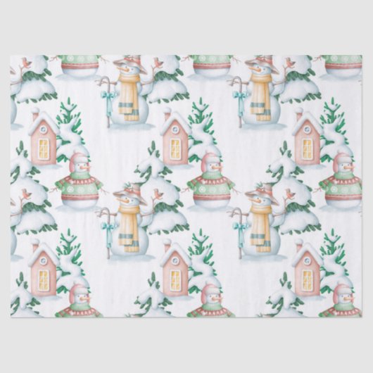 可愛い雪だるまとクリスマスツリーの切り離し 薄葉紙 (正面)