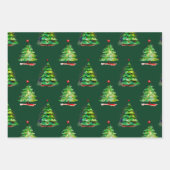 可愛い雪だるまとクリスマスツリーの水の色パターン ラッピングペーパーシート (正面2)