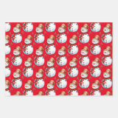 可愛い雪だるまとクリスマスツリーの水の色パターン ラッピングペーパーシート (正面)