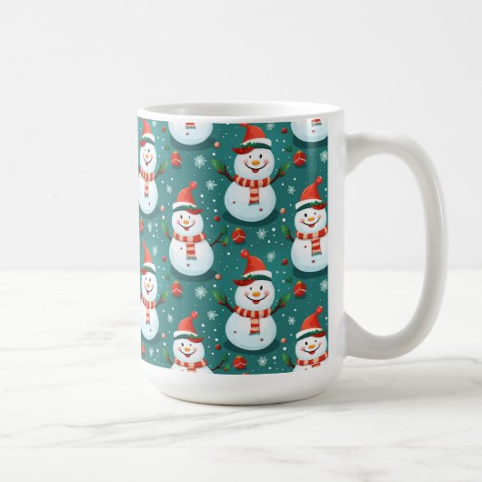 可愛い雪だるまとクリスマスツリー コーヒーマグカップ (右)