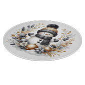 可愛い雪だるまとクリスマスリーフ カッティングボード (角)