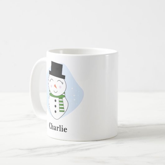 可愛い雪だるまとグリーンスカーフクリスマスマグ コーヒーマグカップ (正面左)