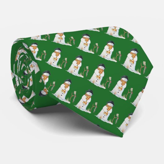 可愛い雪だるまとストライプのストッキンググリーンクリスマス ネクタイ (ロール)