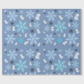 可愛い雪だるまと薄青の雪片 ラッピングペーパー (フラット)