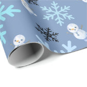 可愛い雪だるまと薄青の雪片 ラッピングペーパー (ロールコーナー)