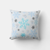 可愛い雪だるまと薄青色の雪片 クッション (正面)