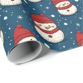 可愛い雪だるまと雪の結晶ブルークリスマス ラッピングペーパー (ロールコーナー)