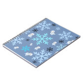 可愛い雪だるまと雪片をティール（緑がかった色）ブルー ノートブック (左側)