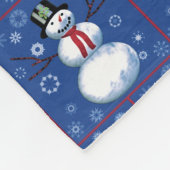 可愛い雪だるまと雪片 フリースブランケット (角)