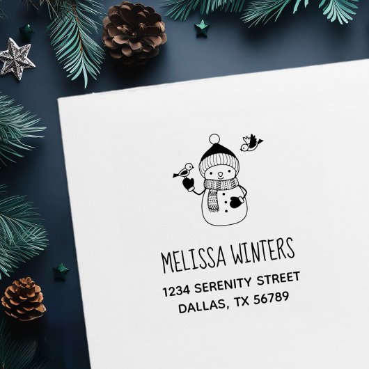 可愛い雪だるまのニット帽とスカーフアドレス2 セルフインキングスタンプ