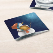 可愛い雪だるまの星空の夜クリスマスホリデー スクエアペーパーコースター (アングル)