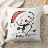 可愛い雪だるまインサンタスハット クッション (ブランケット)