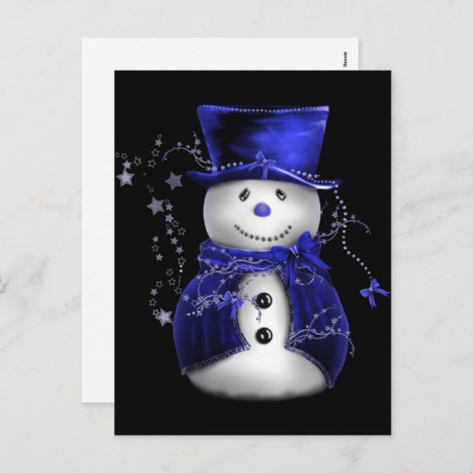 可愛い雪だるまインブルーベルベットのクリスマス シーズンポストカード (正面/裏面)