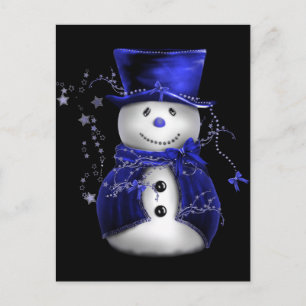可愛い雪だるまインブルーベルベットのクリスマス シーズンポストカード