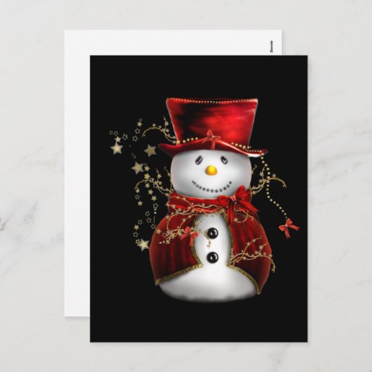 可愛い雪だるまインレッドベルベットのクリスマス シーズンポストカード (正面/裏面)