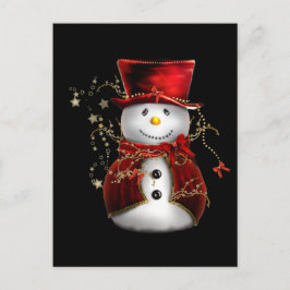 可愛い雪だるまインレッドベルベットのクリスマス シーズンポストカード