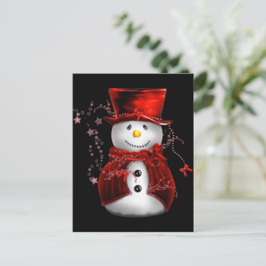 可愛い雪だるまインレッドベルベットのクリスマス シーズンポストカード (スタンド正面)