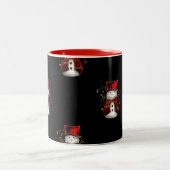 可愛い雪だるまインレッドベルベットのクリスマス ツートーンマグカップ (中央)