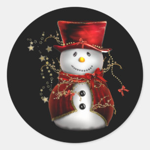 可愛い雪だるまインレッドベルベットのクリスマス ラウンドシール