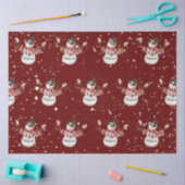 可愛い雪だるまウォーターカラーメリークリスマスタイポグラフィ 薄葉紙 (クラフト)