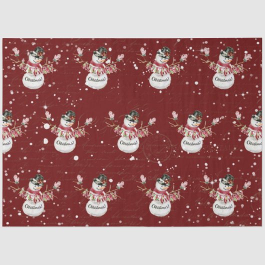 可愛い雪だるまウォーターカラーメリークリスマスタイポグラフィ 薄葉紙 (正面)