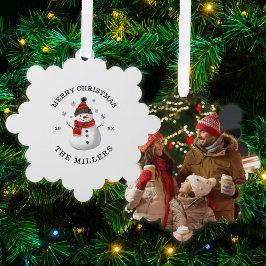 可愛い雪だるまカスタムクリスマスフォトキープサカード オーナメントカード