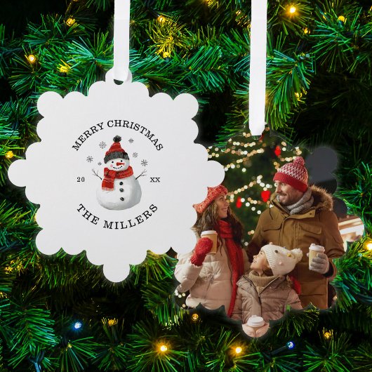 可愛い雪だるまカスタムクリスマスフォトキープサカード オーナメントカード