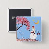 可愛い雪だるまキャンディーケーンツリーマグネット 缶バッジ (正面&裏面)