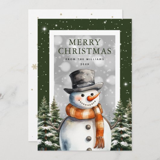 可愛い雪だるまスノーフレークメリークリスマス シーズンカード (正面/裏面)