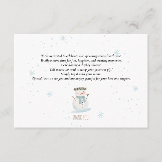 可愛い雪だるまディスプレイシャワー挿入カード エンクロージャーカード (正面)