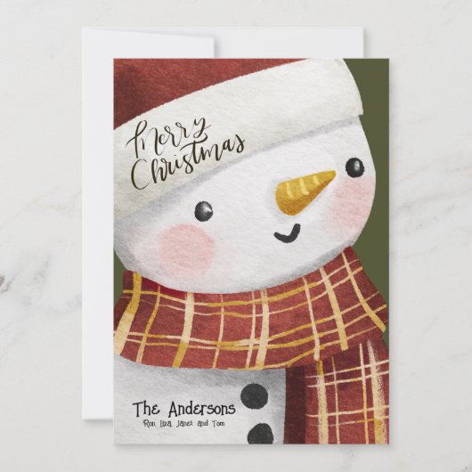 可愛い雪だるまフォトスノーフレークスメリークリスマス シーズンカード (正面)