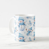 可愛い雪だるまブルーのクリスマスコーヒーマグを着た コーヒーマグカップ (正面左)